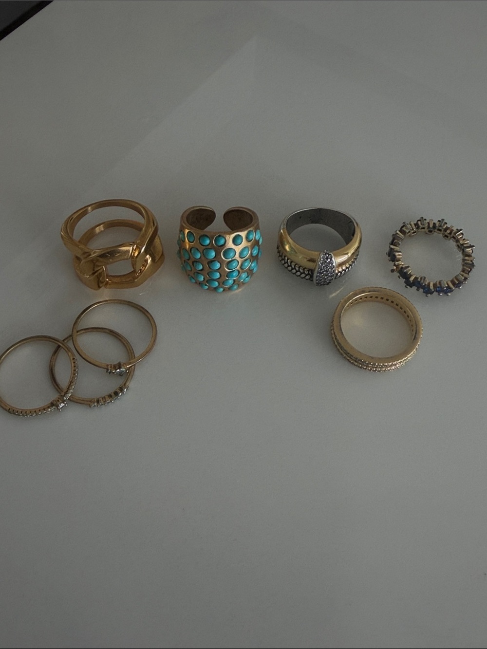 Gold and Turquoise Accent Women's Ring Set